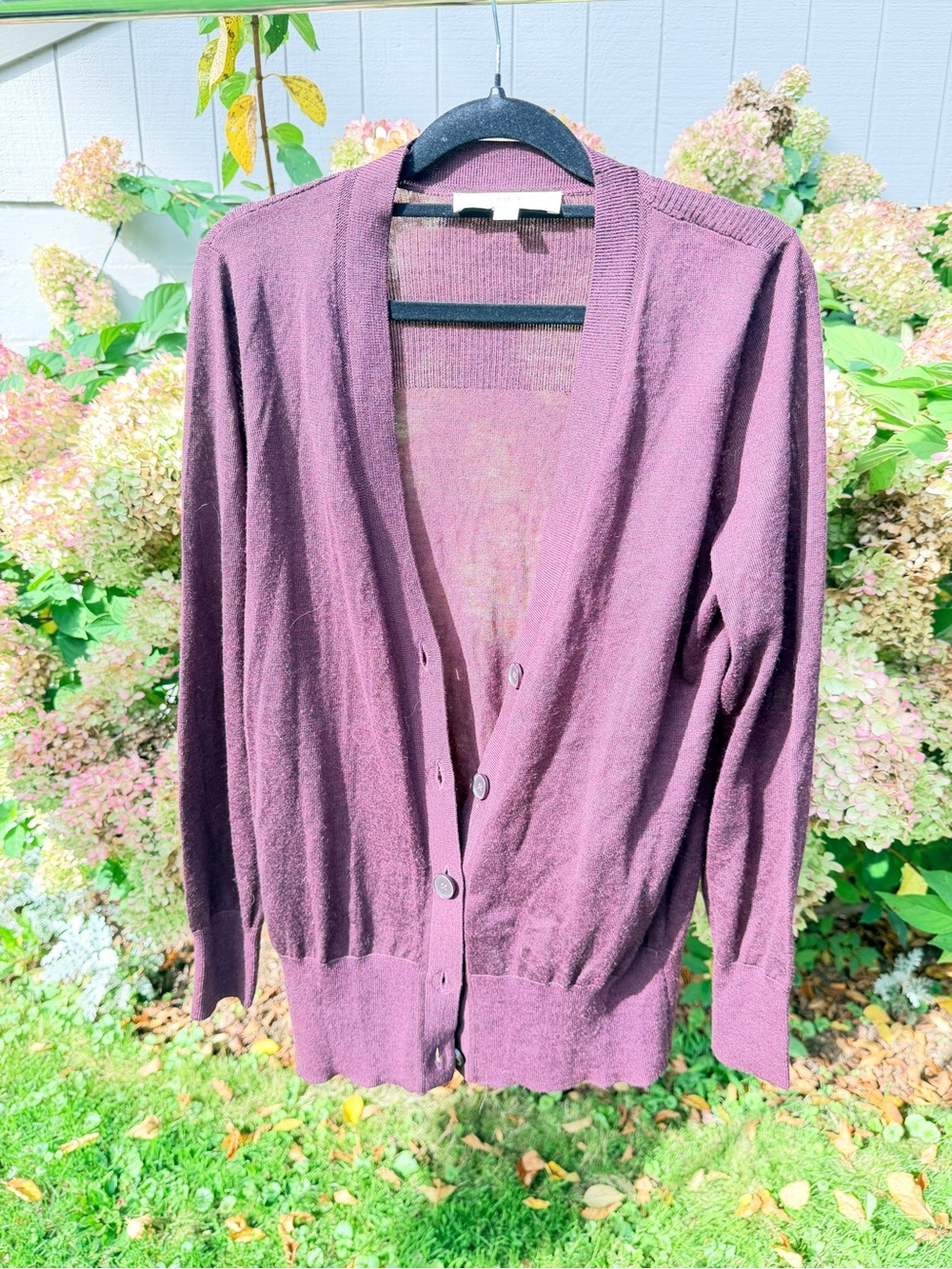 LOFT Plum Button-Front Cardigan